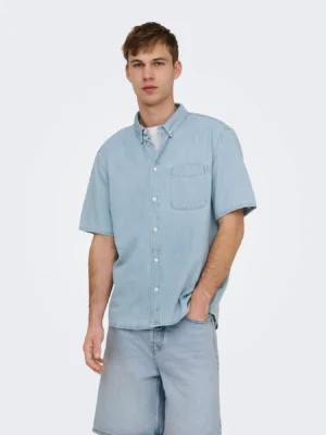 πουκάμισο jean με κοντό μανίκι 22038526 L.T Blue Denim