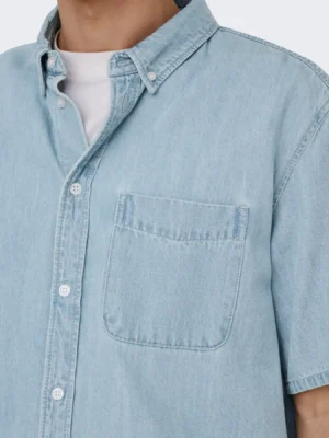 πουκάμισο jean με κοντό μανίκι 22038526 L.T Blue Denim (4)
